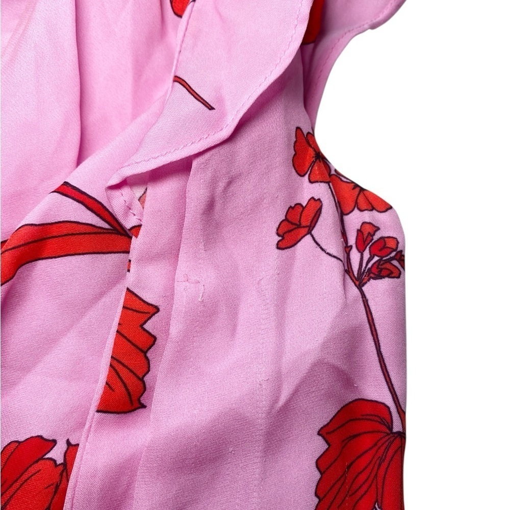 Parker Pink & Red Floral Pink Wrap Dress with Flounce Sleeves - Picture 16 of 16